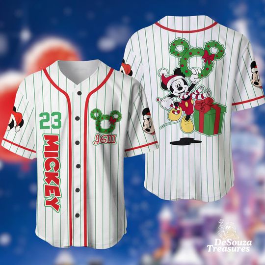 Discover Personalized Mickey Christmas Baseball Jersey, Custom Name Disney Christmas Jersey