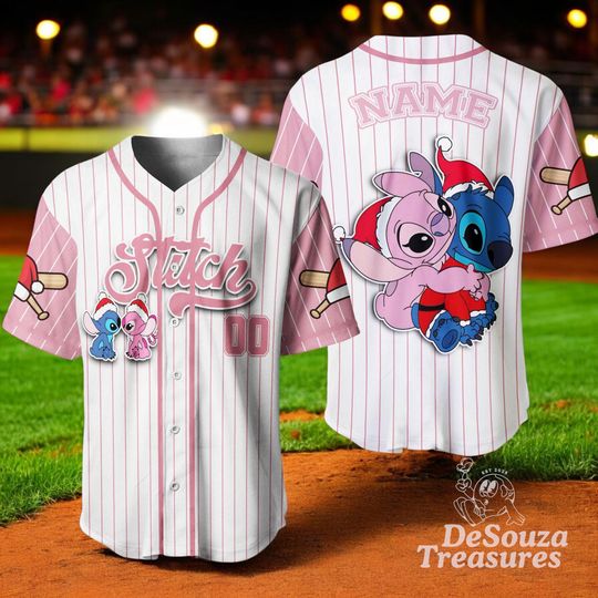 Personalized Disney Stitch Angel Christmas Valentine Couple Baseball Jersey