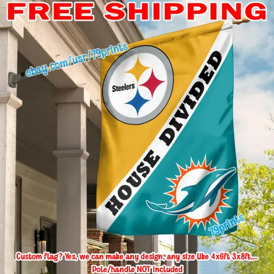 Pittsburgh Steeler vs Miami Dolphins House Divided Flag