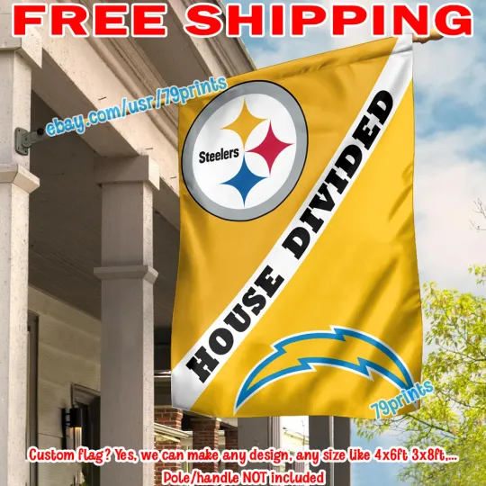 Discover Pittsburgh Steeler vs Los Angeles Chargers House Divided Flag