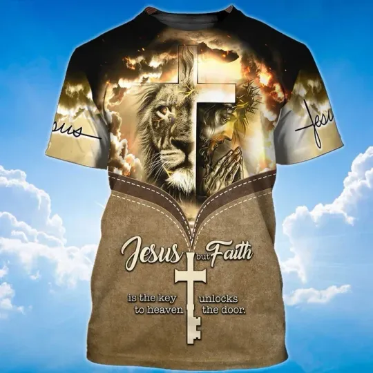 Discover Jesus Is The Key To Heaven T Shirt, Jesus And Lion 3D Shirt