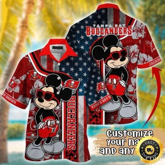 Discover Personalized Tampa Bay Football Mickey American Flag Hawaiian Shirt