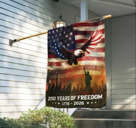Discover 250th Anniversary American Flag | Eagle Statue of Libert House Flag