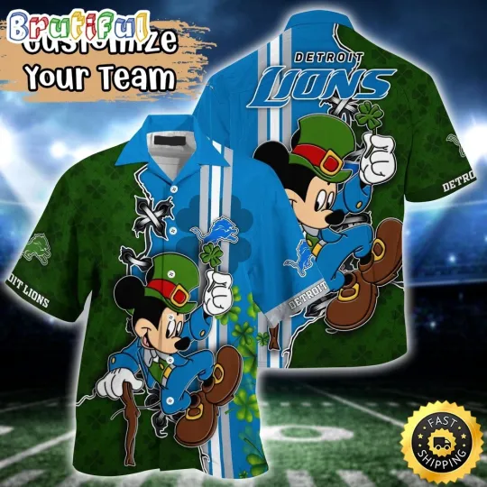Discover Customized football Detroit Hawaiian Shirt Mickey Mouse Patricks Day