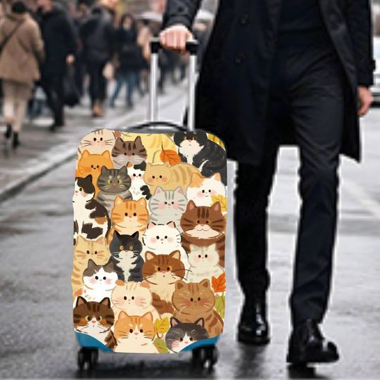 Discover Cartoon Kitten Cat Luggage Cover, Travel Suitcase Cover&nbsp;Protector Skins, Custom Photo Print Available Fits for 18-32 Inch Trip Luggage