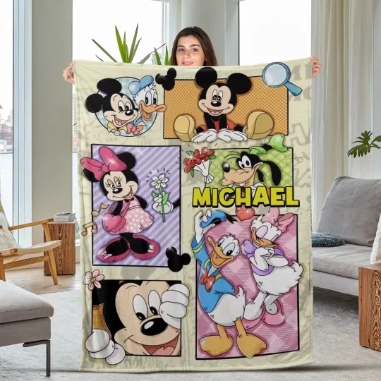 Discover Custom Disney Movie Fleece Blanket, Retro Mickey And Friends Fleece Blanket