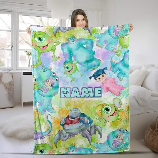 Personalized Disney Monsters Inc Custom Name Pixar Monsters Fleece Blanket