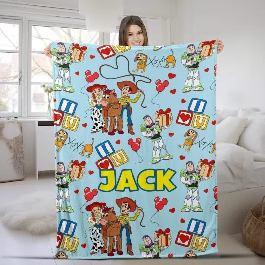 Discover Personalized Disney Toy Story Blanket, Custom Name Cartoon Disney Fleece Blanket