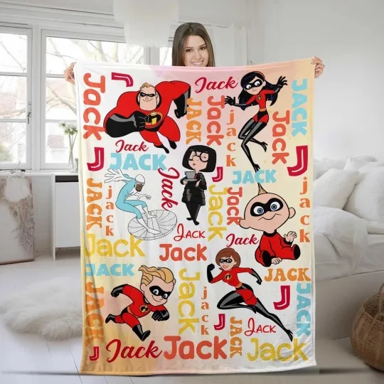 Personalized Watercolor Disney Pixar The Incredibles Fleece Blanket Disney