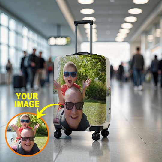 Discover Personalized Luggage Cover with Photo, Custom Suitcase Protector, Travel Accessory, Gift for Travelers