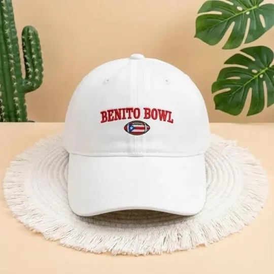 Benito Bowl Embroidered Baseball Cap Puerto Rico Flag Football White Dad Hat