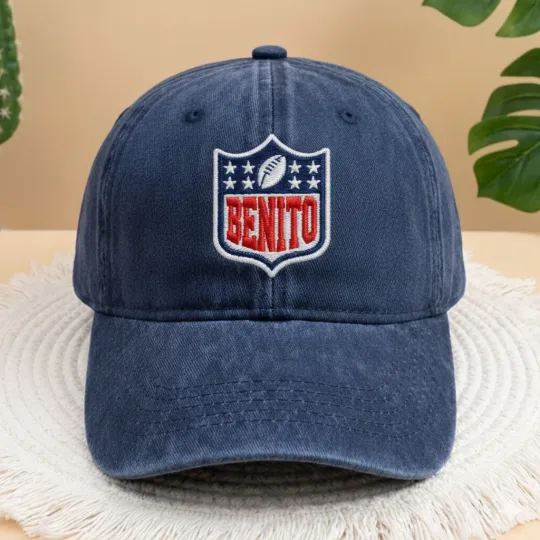 Discover Benito Shield Embroidered Baseball Cap Sport Graphic Unisex Adjustable Sun Hat