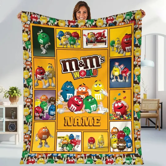 Discover Personalized M And M Plush Fleece Blanket MMs World Fleece Blanket M &amp