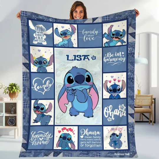 Discover Personalized Stitch Fleece Blanket Stitch Birthday Gifts Angel