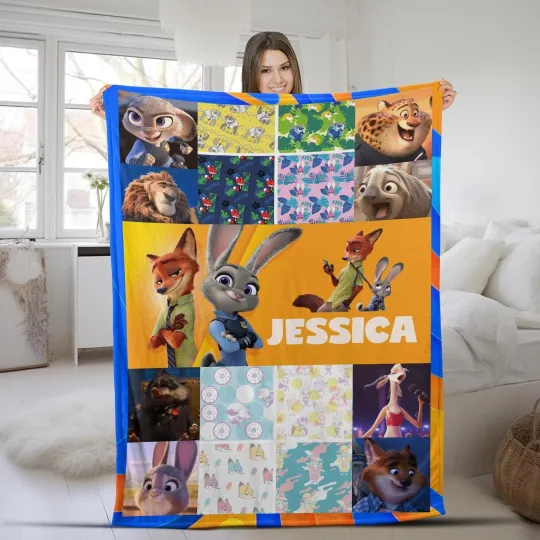 Discover Custom Zootopia Nick Wilde & Judy Hopps Name Fleece Blanket Zootopia