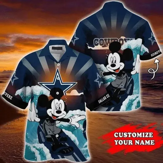 Discover football Dallas Custom Name Mickey Mouse Surf Hawaiian Shirt