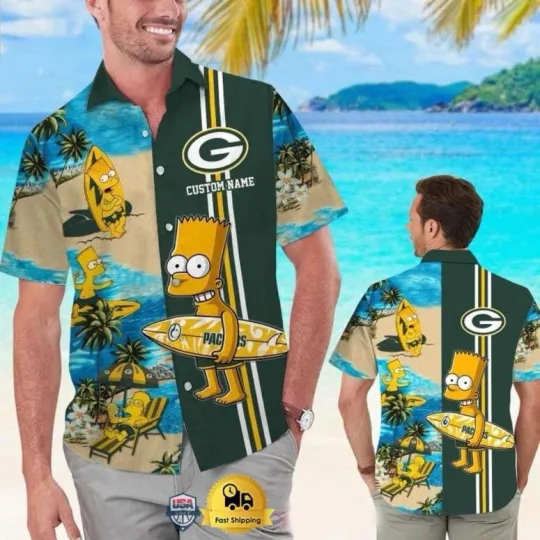Discover Personalized Green Bay Packers Special Bart Simpson Tropical Hawaiian Shirt