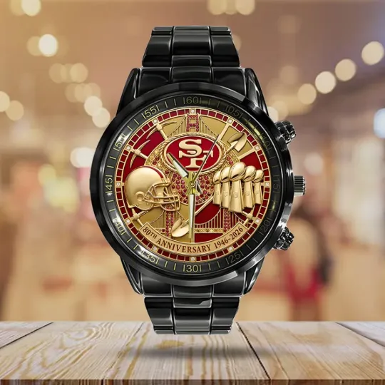 49ers 80th Anniversary Black Stainless Steel Watch