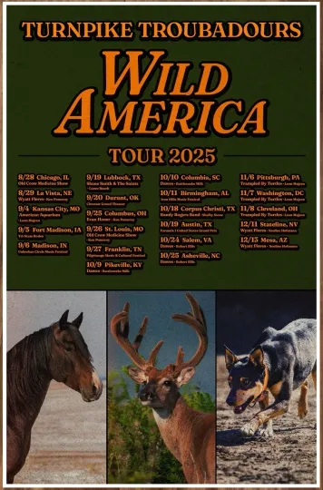 Discover Turnpike Troubadours Wild America Tour 2025 Poster Ltd Ed Red Dirt Vertical Poster
