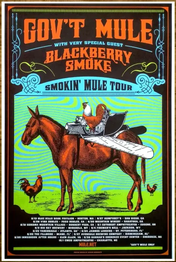 GOV'T MULE | BLACKBERRY SMOKE 2016 The Smokin' Mule Tour Ltd Ed Vertical Poster