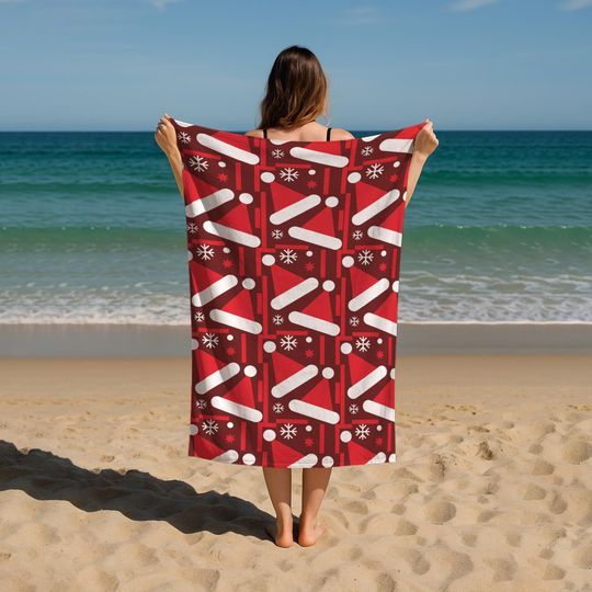 Discover Geometric Pattern Christmas Beach Towel, Holiday Bath Towel, Modern Design, Soft Washable Absorbent, Christmas Gift