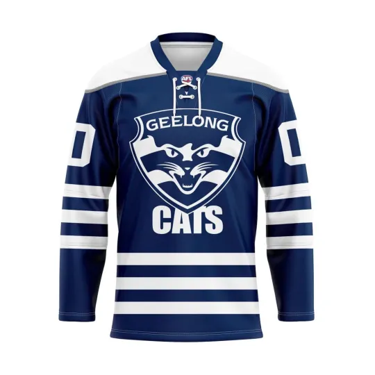 Discover Personalized Geelong Cats Lace Hockey Jersey Men's Fan Gear