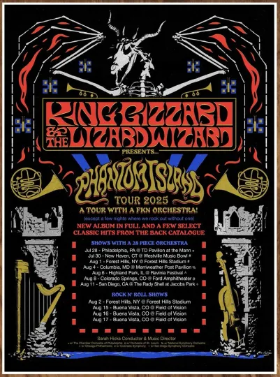 Discover King Gizzard & The Lizard Wizard Phantom Island Tour 2025 Limited Edition Poster