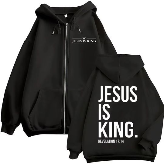 Jesus Is King Christian Bible Verse Zipper Hoodies Men Women Clothing Fashion Harajuku Zip Up Sweatshirts Fleece Casual Pullover