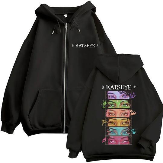 Discover Kpop Katseye Eyes Graphic Zip Up Hoodie Fashion Pop Music Men Women Korean Sweatshirt Fleece Oversized Casual Jackets Fans Gifts
