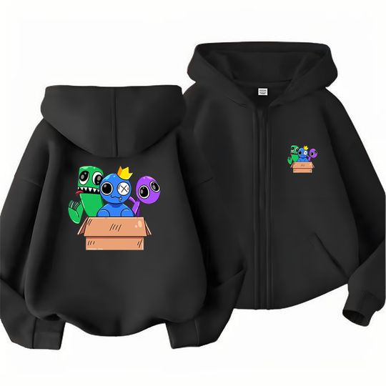 Zipper style Rainbow Friends Boy Girls Tops Hoodies Children's Coat child 3-12 year black Casual Toddle Sweatshirr clothing