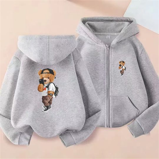 Discover Zipper style Children's Hoodies child 3-12 year black Tops Boy Girls Coat Casual Toddle Sweatshirr  Pink fashion Bear clothing