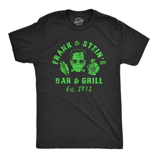 Discover Mens Frank and Steins Bar and Grill T Shirt Funny Frankenstein Halloween Tee for