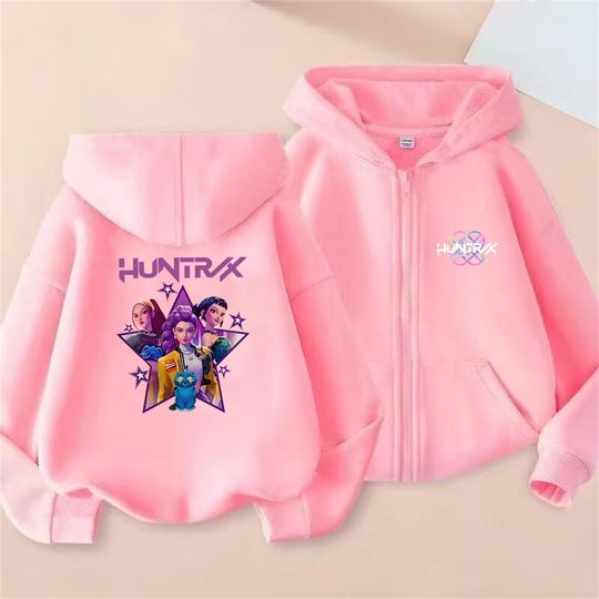 Discover Pink Hoodie Children cardigan Tops KPop Demon Hunters Girl Boy Sweatshirt Kid 3-12 Year Zipper Hoody Coat black Sweatshirts