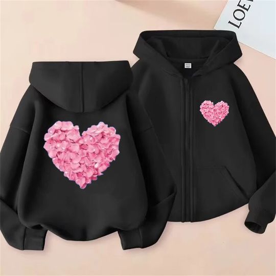 Heart shape Coat Children festival gifts Zipper style Hoodies Girls Boys Age 3-12 Kids Fashion black Pink fashion Sweatshirt