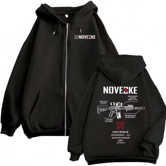 Men's and women's Gun Noveske patterned zipper hoodie, fashionable oversized zipper pullover, casual long sleeved sweatshirt