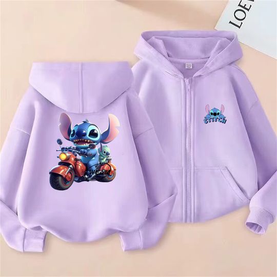 Discover Stitch cartoon Children Zipper style Hoodies cardigan Tops Toddler 3-12 Year Coat  black Clothing Boys Girls red Sweatshirr