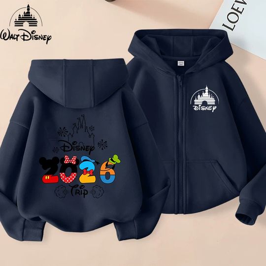 Hot Children Top Kawaii Vacation Clothes Zipper Hoodie Minnie Mouse Girl Boy Disney Fashion Disneyland Trip Cartoons 2026 Disney