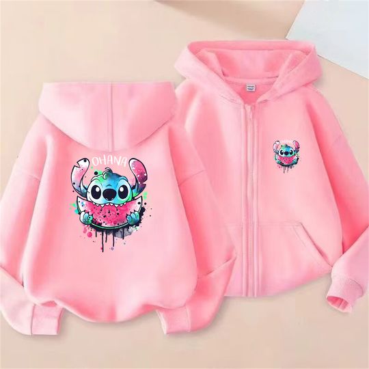 Discover Kids Stitch Zipper style cardigan Hoodies tops Boys Children Coat Girls pink Age 3-12 Leisure Sweatshirts festival gifts autumn