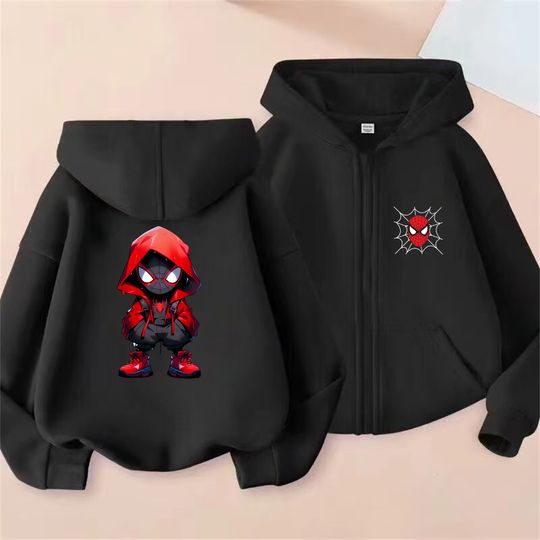 Spider-Man Black Child Hoodies Zipper coat Girls Pink Sweatshirt Casual Hooded boy Autumn Winter new Tops cartoon print