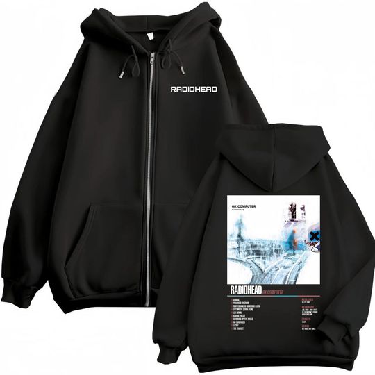 Radiohead Music Album Poster Graphic Zipper Hoodie Men's Women's Fashion Rock Zip Up Pullovers High Quality Fleece Sweatshirts
