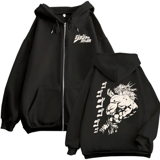 Anime JoJo's Bizarre Adventure Graphic Zipper Hoodie Dio Brando Zip Up Jacket Men Women Casual Cotton Retro Zip Up Sweatshirt