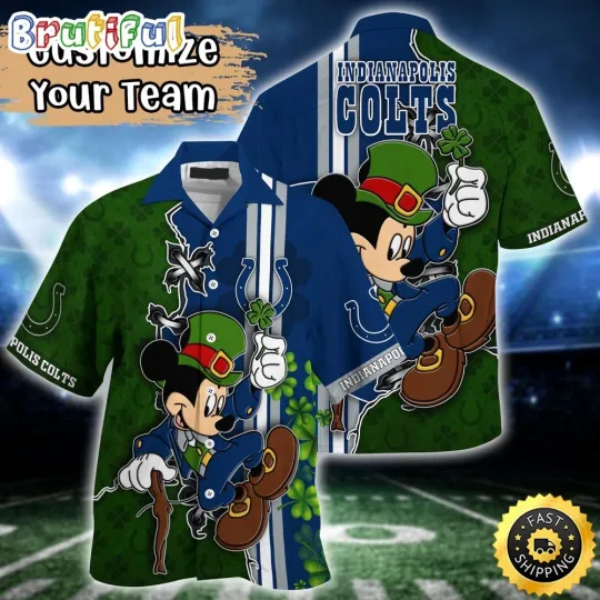 Discover Customized football Indianapolis Colts Hawaiian Shirt Mickey Mouse Patricks Day