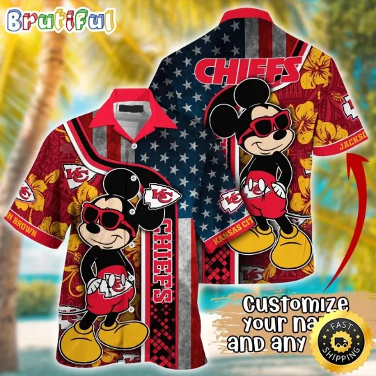 Discover Customized football Kansas City Chiefs Hawaiian Shirt Mickey Mouse Tropical Shirt