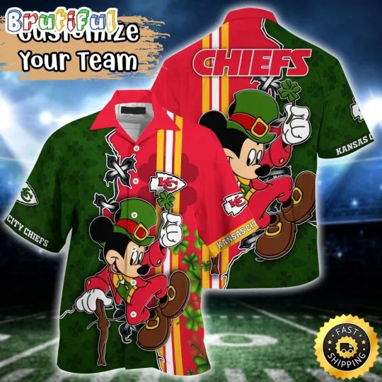 Discover Customized football Kansas City Chiefs Hawaiian Shirt Mickey Mouse Patricks Day
