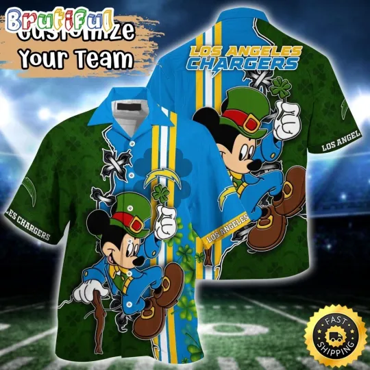 Discover Customized football Los Angeles Chargers Hawaiian Shirt Mickey Mouse Patricks Day