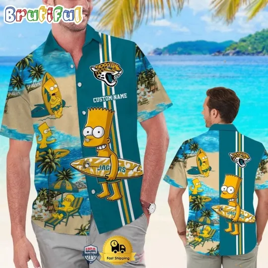 Custom Name football Jacksonville Bart Simpson Tropical Hawaiian Shirt