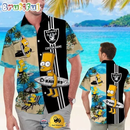 Discover Custom Name football Las Vegas Raiders Bart Simpson Tropical Hawaiian Shirt