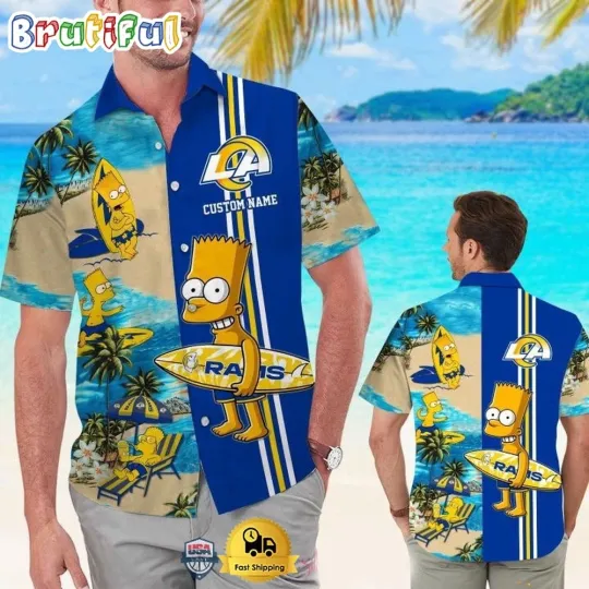Discover Custom Name football Los Angeles Rams Bart Simpson Tropical Hawaiian Shirt