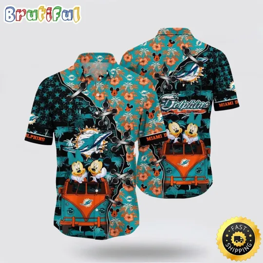 Discover football Miami Dolphins Hawaiian Shirt Mickey And Minnie
