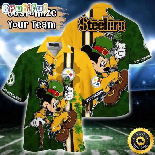 Discover Customized football Pittsburgh Steeler Hawaiian Shirt Mickey Saint Patricks Day